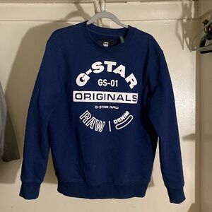 G-star blue sweat shirt with bold 3D embossed white logo.